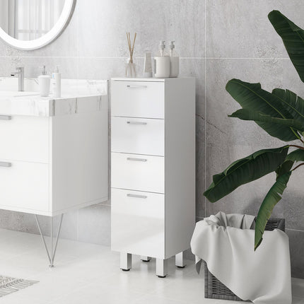 Slim white bathroom cabinet, adjustable shelf & 3 drawers