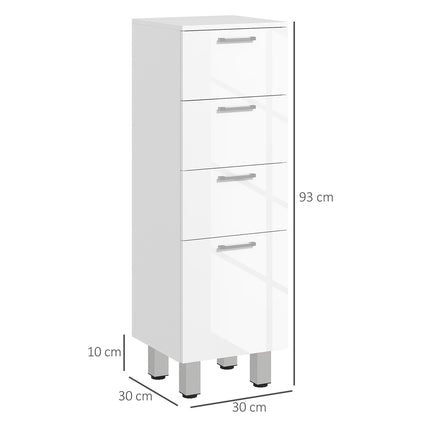 Slim white bathroom cabinet, adjustable shelf & 3 drawers