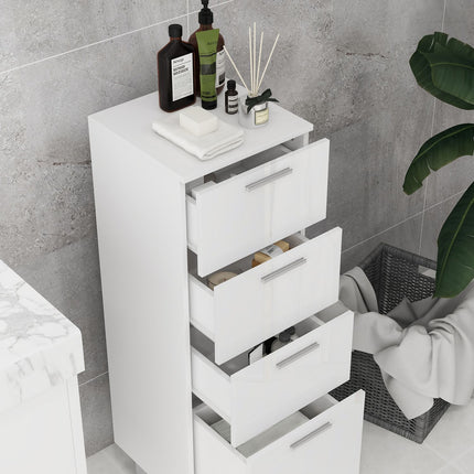 Slim white bathroom cabinet, adjustable shelf & 3 drawers