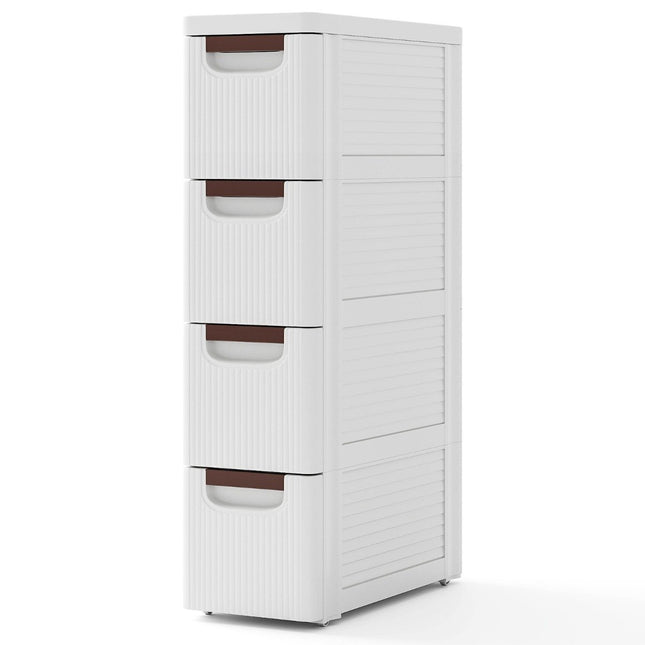Schmaler Badschrank mit 4 Schubladen &amp; Rollen Nischenregal Badschrank weiß