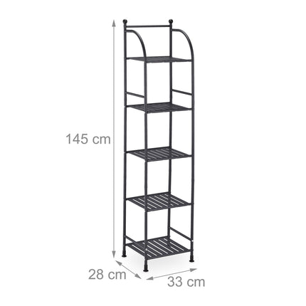 Narrow floor-standing shelf with 5 shelves