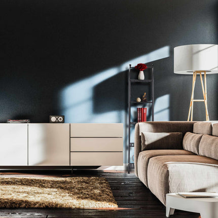 Narrow floor-standing shelf with 5 shelves