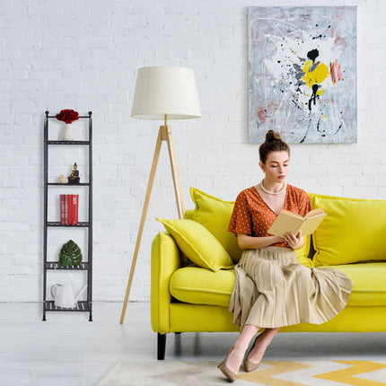 Narrow floor-standing shelf with 5 shelves