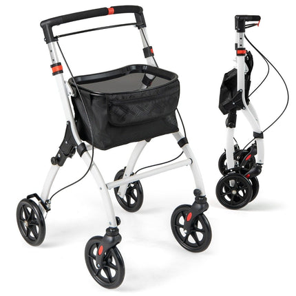 Schmaler Rollator mit 5-facher Höhenverstellung &amp; Tablett &amp; 4 Rädern &amp; Bremsen Gehhilfe