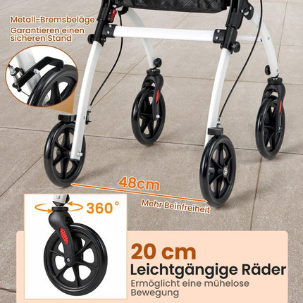 Schmaler Rollator mit 5-facher Höhenverstellung &amp; Tablett &amp; 4 Rädern &amp; Bremsen Gehhilfe