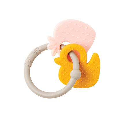 Nattou Teether Strawberry & Duck, Gray