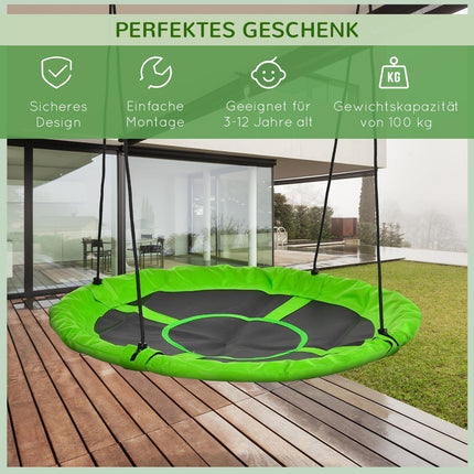 Grüne Nestschaukel, Ø110 cm, verstellbar für 3-12 Jahre, 150 kg Tragkraft