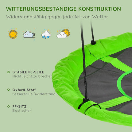 Grüne Nestschaukel, Ø110 cm, verstellbar für 3-12 Jahre, 150 kg Tragkraft