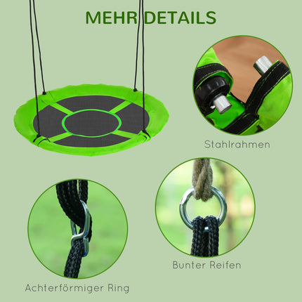 Grüne Nestschaukel, Ø110 cm, verstellbar für 3-12 Jahre, 150 kg Tragkraft