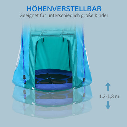 Balançoire nid avec tente, balançoire de jardin Ø 100 cm, balançoire pour enfants avec fenêtre et cordes réglables en longueur, étanche jusqu'à 150 kg, bleu-vert