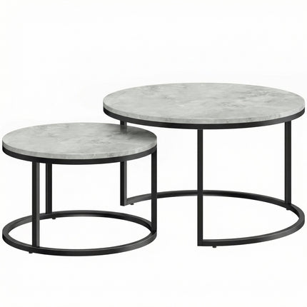Nesting Coffee Table Set, Marble Look, Metal Frame, 2-Piece