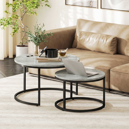 Nesting Coffee Table Set, Marble Look, Metal Frame, 2-Piece