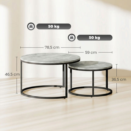 Nesting Coffee Table Set, Marble Look, Metal Frame, 2-Piece