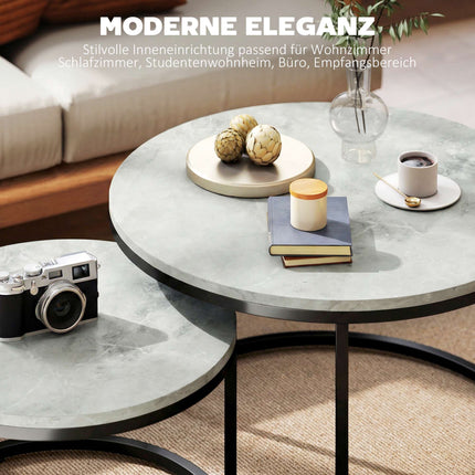 Nesting Coffee Table Set, Marble Look, Metal Frame, 2-Piece