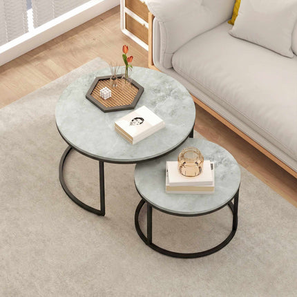 Nesting Coffee Table Set, Marble Look, Metal Frame, 2-Piece
