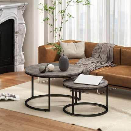 Nesting Coffee Table Set, Marble Look, Metal Frame