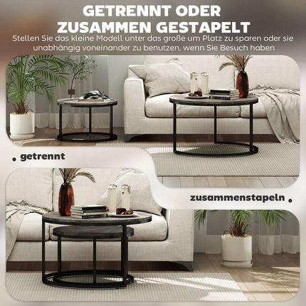 Nesting Coffee Table Set, Marble Look, Metal Frame