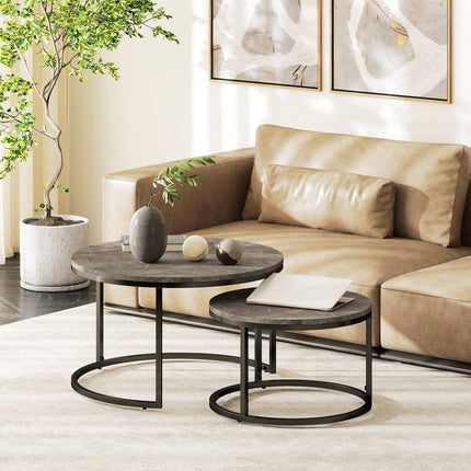 Nesting Coffee Table Set, Marble Look, Metal Frame