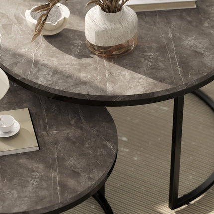 Nesting Coffee Table Set, Marble Look, Metal Frame