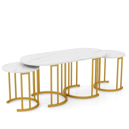 Nesting Coffee Table Set – Oval & Round Faux Marble Tables