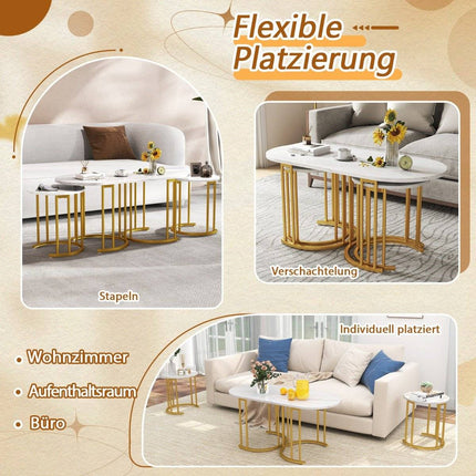 Nesting Coffee Table Set – Oval & Round Faux Marble Tables