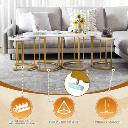 Nesting Coffee Table Set – Oval & Round Faux Marble Tables