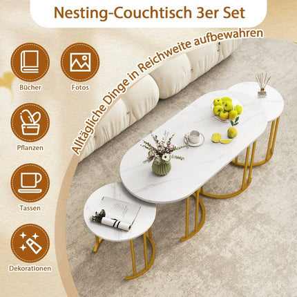 Nesting Coffee Table Set – Oval & Round Faux Marble Tables