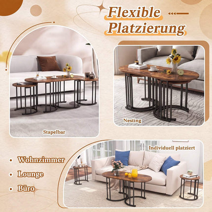 Nesting Coffee Table Set, Rustic Brown, Metal Frame