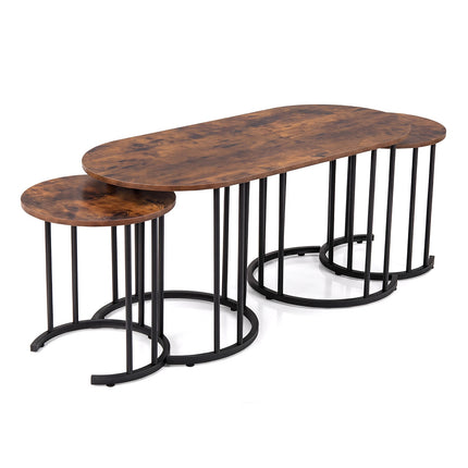 Nesting Coffee Table Set, Rustic Brown, Metal Frame