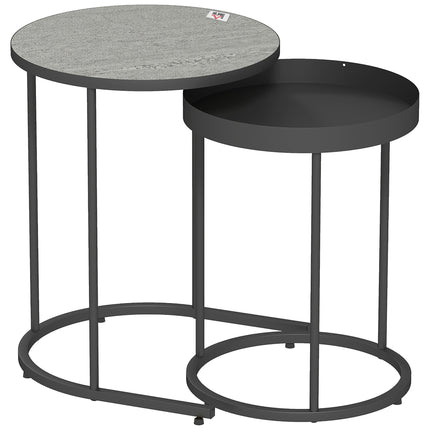 Sada vnořovacích konferenčních stolků, kovový tácový design, šedá