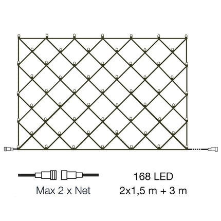 Filet lumineux 2x1,5m avec 168 points lumineux
