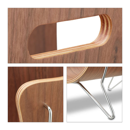 Newspaper stand in brown bent wood