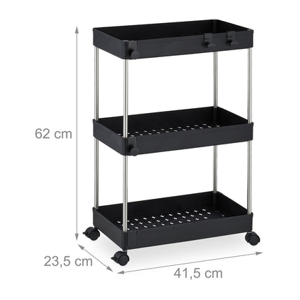 Niche Trolley with 3 Shelves, Black, Mobile Storage