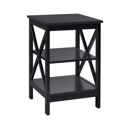 Nightstand, 3-Tier X-Frame MDF Side Table, Black