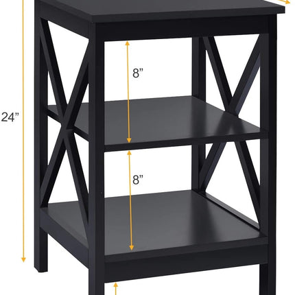 Nightstand, 3-Tier X-Frame MDF Side Table, Black