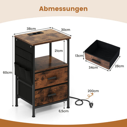 Nachttisch-Set mit Ladestation & LED-Beleuchtung