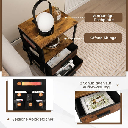 Nightstand Set with Charging Station & Storage, Brown