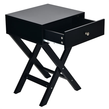 Nachttisch mit Schublade, X-förmiges MDF, Schwarz
