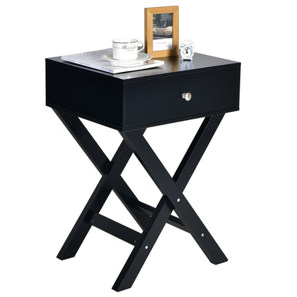 Nachttisch mit Schublade, X-förmiges MDF, Schwarz