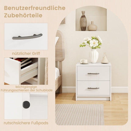 Nachttisch mit 2 Schubladen – Weiß, Kompaktes Beistellregal