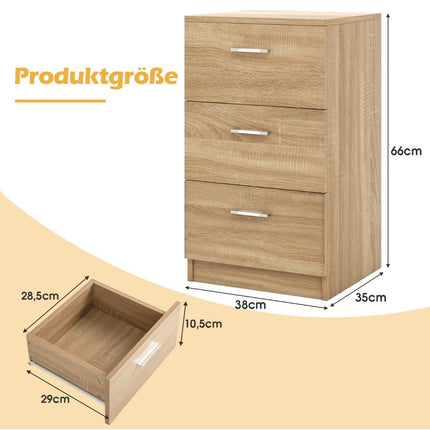 Nightstand with 3 Drawers, Compact Wood Design, 38x35x66 cm