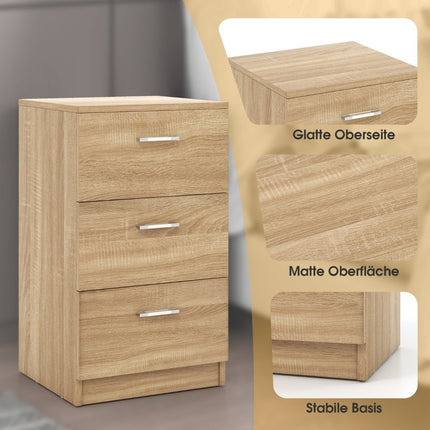 Nightstand with 3 Drawers, Compact Wood Design, 38x35x66 cm