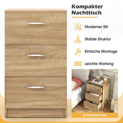 Nightstand with 3 Drawers, Compact Wood Design, 38x35x66 cm