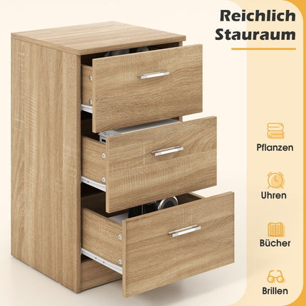 Nightstand with 3 Drawers, Compact Wood Design, 38x35x66 cm