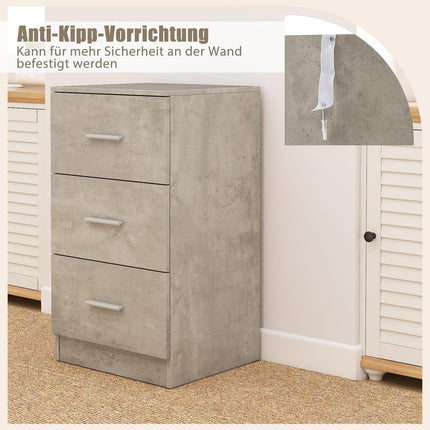 Nightstand with 3 Drawers, High Gloss, 37x34x66.5 cm, Cement Gray