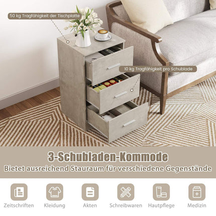 Nightstand with 3 Drawers, High Gloss, 37x34x66.5 cm, Cement Gray
