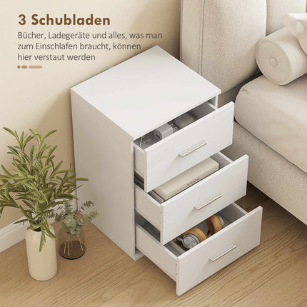 Nightstand with 3 Drawers, MDF, White, 40x35x60 cm