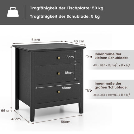 Nightstand with 3 drawers, side table, nightstand, nightstand, black