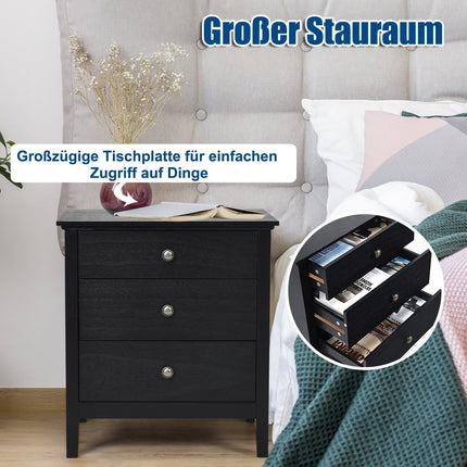 Nightstand with 3 drawers, side table, nightstand, nightstand, black