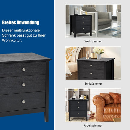 Nightstand with 3 drawers, side table, nightstand, nightstand, black